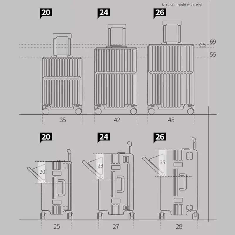 Front-opening Luggage with 24-inch Multi-functional Cup Holder Portable 20-inch Carry-on Suitcase 26-inch Large Capacity