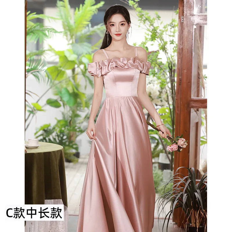 Bridesmaid Dresses Pink 2026 New Spring Wedding Satin High Sense Can Wear Sisters Evening Gown Dress Customized for Women