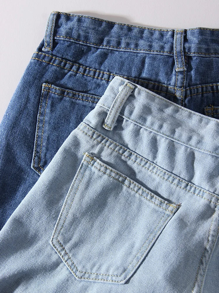 MiuKoMiYa Blue Jeans Shorts Women Summer 2025 Straight Denim Pants Ladies Short Jeans Feminino Women's Denim Shorts High Waisted