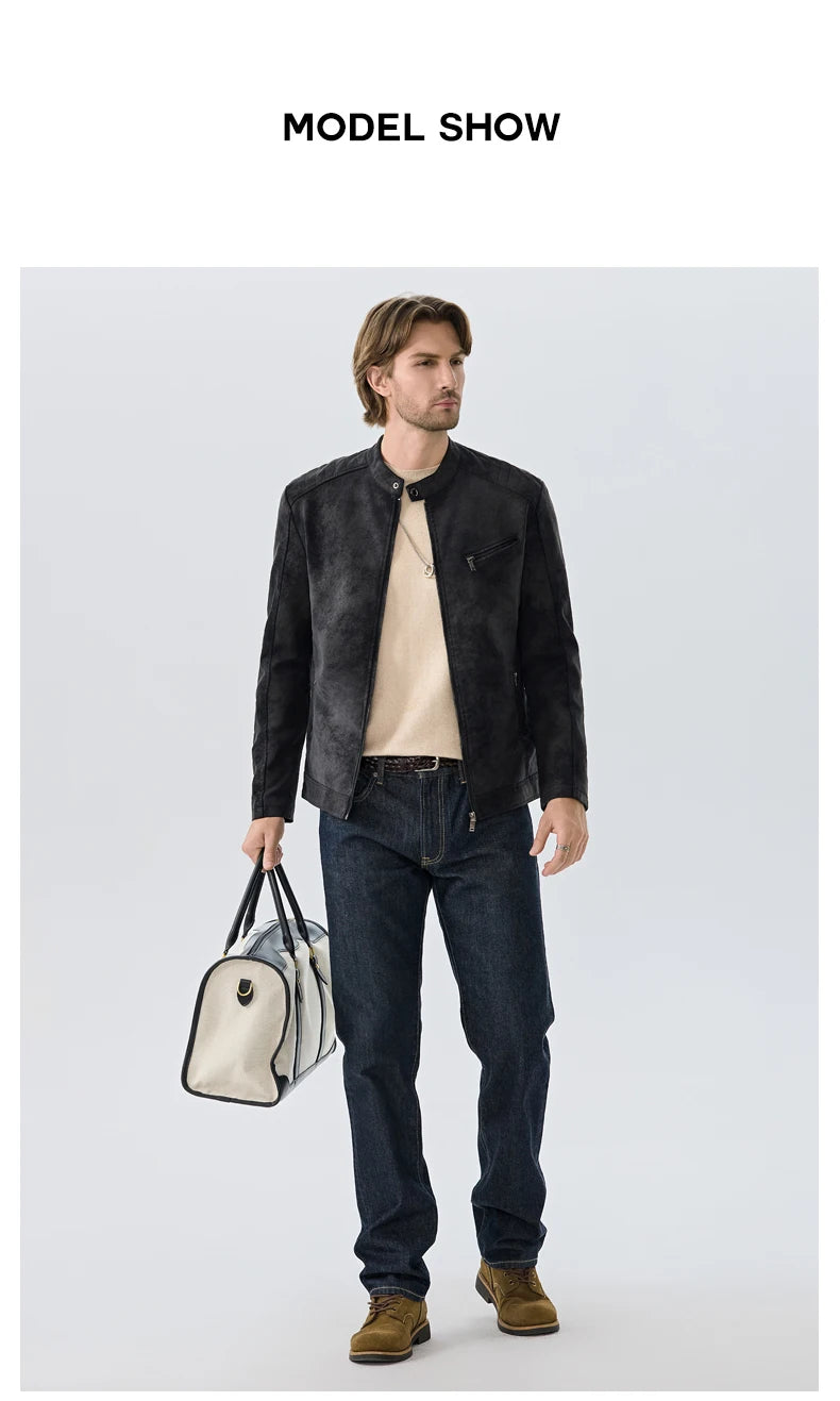 Men's PU Leather Jacket Faux Fur Leather Jacket Thickened Plush Autumn Winter Warm Leather Jacket High-End Business Leather Coat