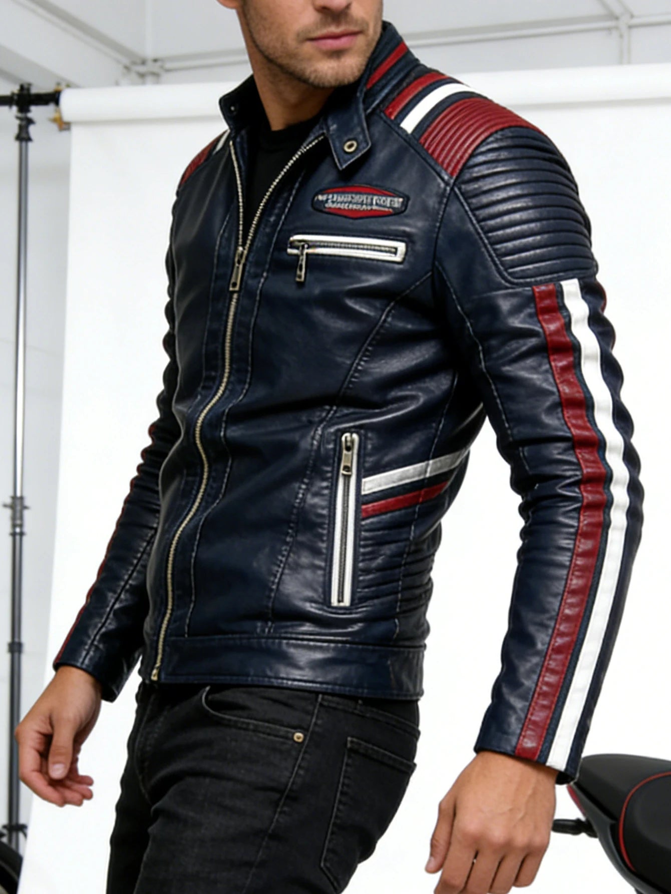 Men's Faux Leather Jacket Motorcycle Jacket Waterproof Windproof PU Moto Vintage Bomber Winter Jacket Men