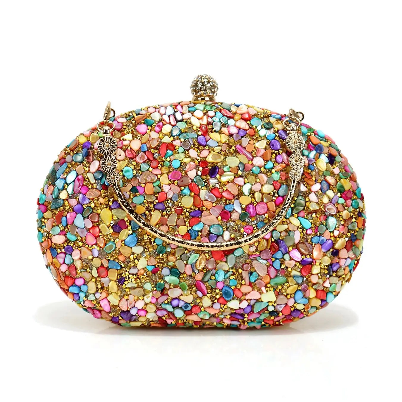 Circular Design Rhinestones Stones Evening Bags One Side Diamonds Bohemian Style Dress Beach Purse With Hanlde Shoulder