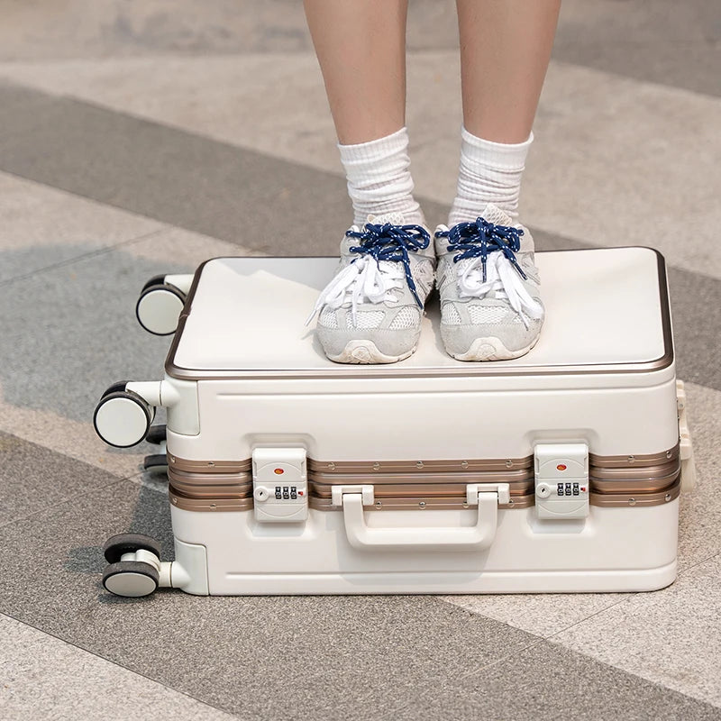 Gilding Aluminum Frame Suitcase Thickened PC Multifunctional 20 inch Boarding box Morandi Color Series 24/ 26 inch Trolley Case
