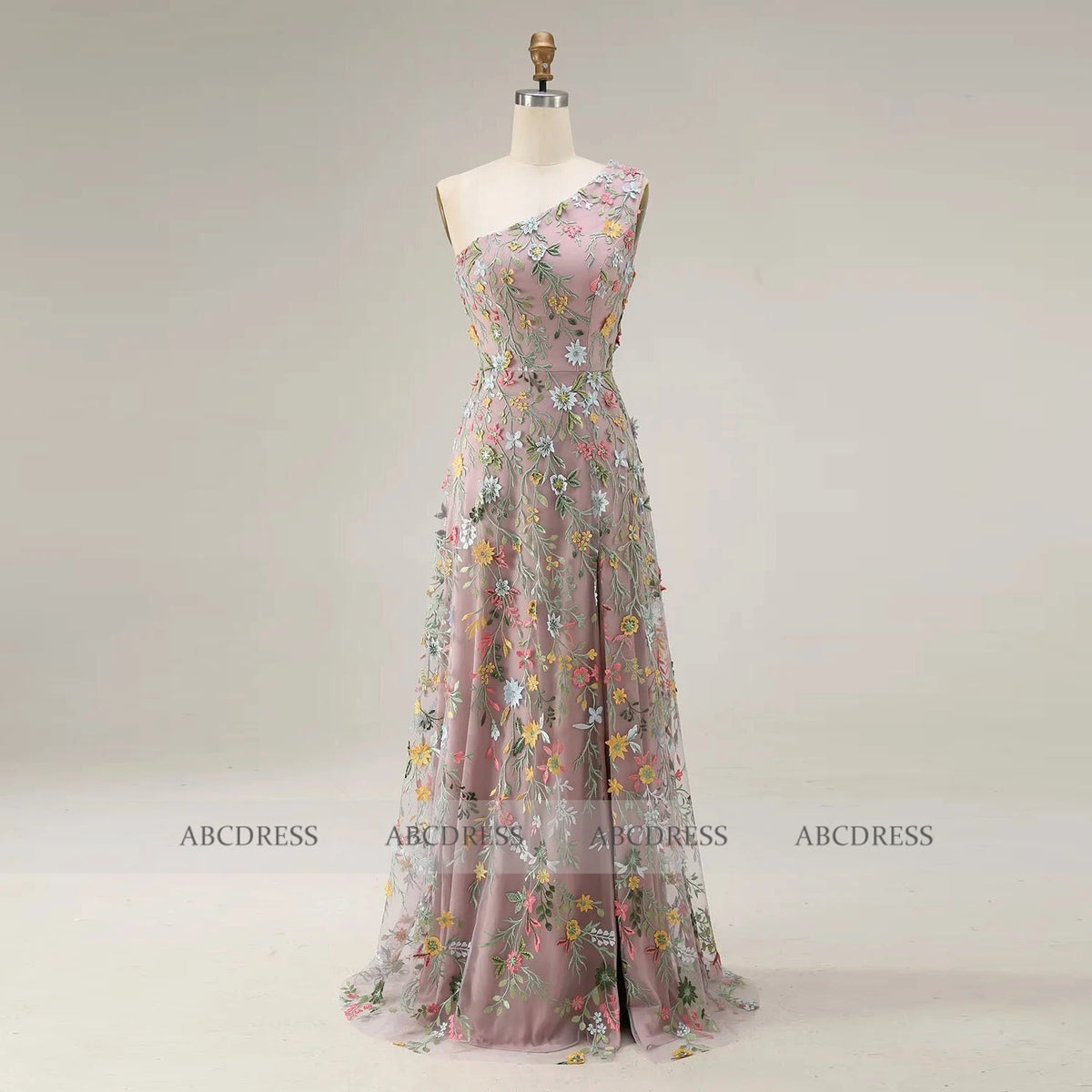Customized Floral Embroidery Tulle Prom Dress One‑Shoulder Long Formal Evening Gown Backless Wedding Guest Dresses Plus Size