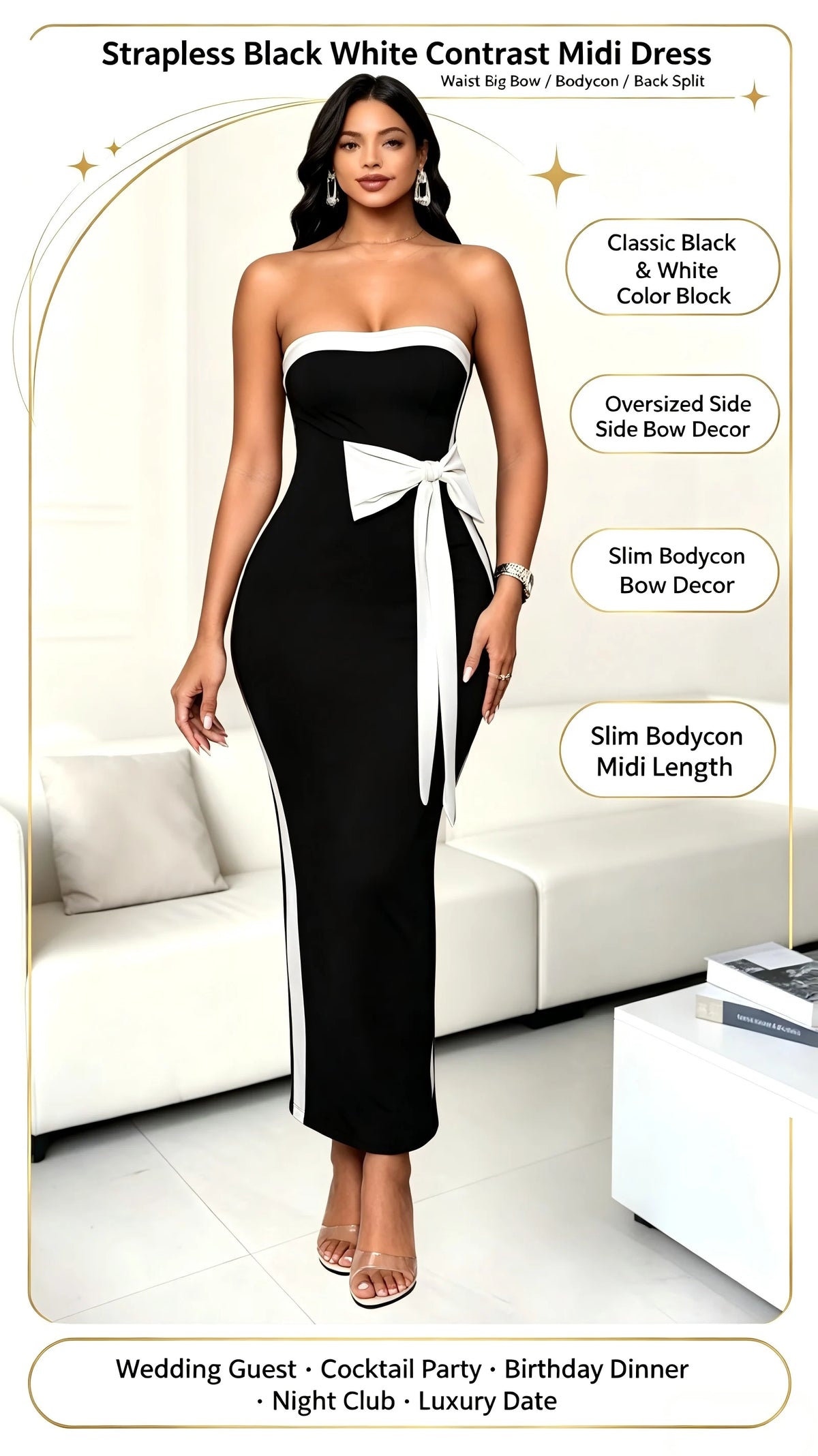 Ladies Fashion Elegant Color Block Knot Design One Shoulder Dress Stylish Graceful Versatile Butterfly Bow Dress for Women