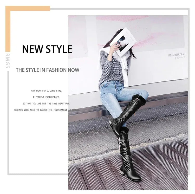 Winter Warm Knee High Boots Women Platform Wedges High Heels Snow Boots Slip on Winter Ladies Shoes White Black Pink 2025