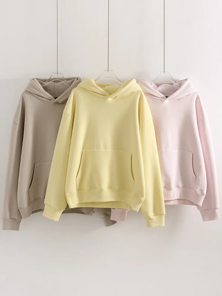 Winter Warm Hoodies Oversized For Women With Fleece Inside Yellow Thick Sweatshirts With Hooded Women Pink Hoodies Velvet Winter