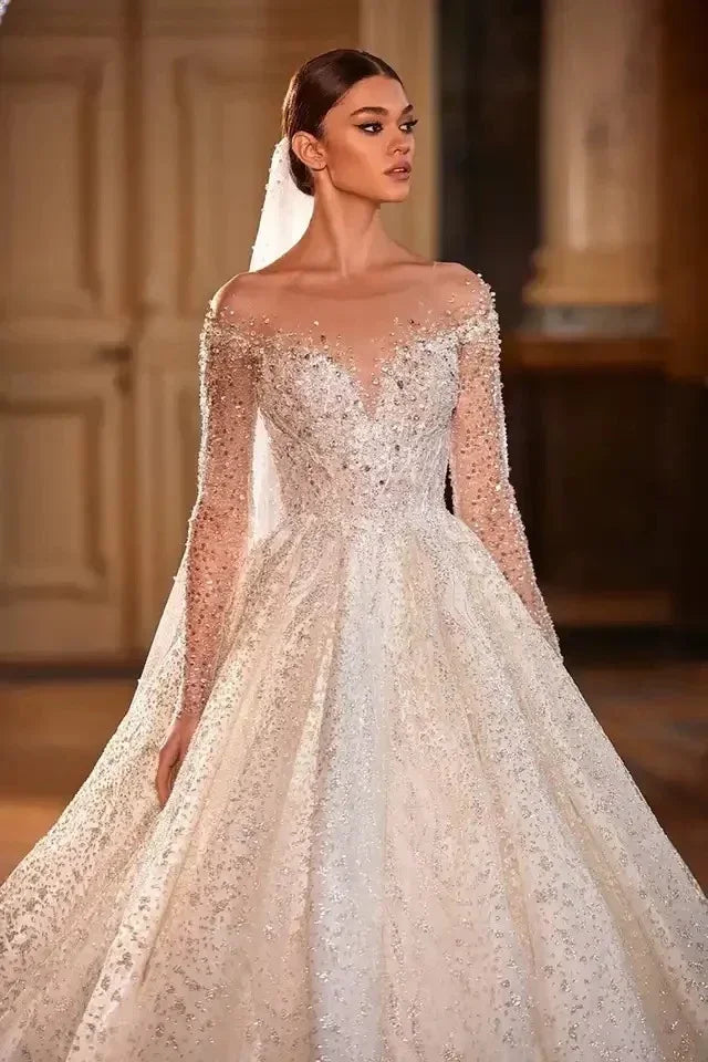Customzied  Luxury Wedding Dresses for Princess Sparkling Beaded Bridal Dress Ball Gown Vestidos De Novia