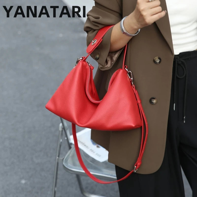 Vintage Messenger Bag Red Mom Bag Leather Bag Soft Leather Large Capacity Minimalist Crossbody Bag Women Female Luxury Bag
