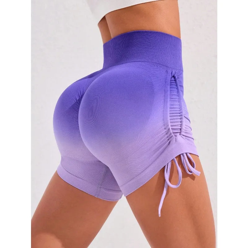Yoga Gradient Shorts Women High Waist Leggings Seamless Sexy Hip Liftting Shorts Gym Workout Running Skinny Drawstring Shorts