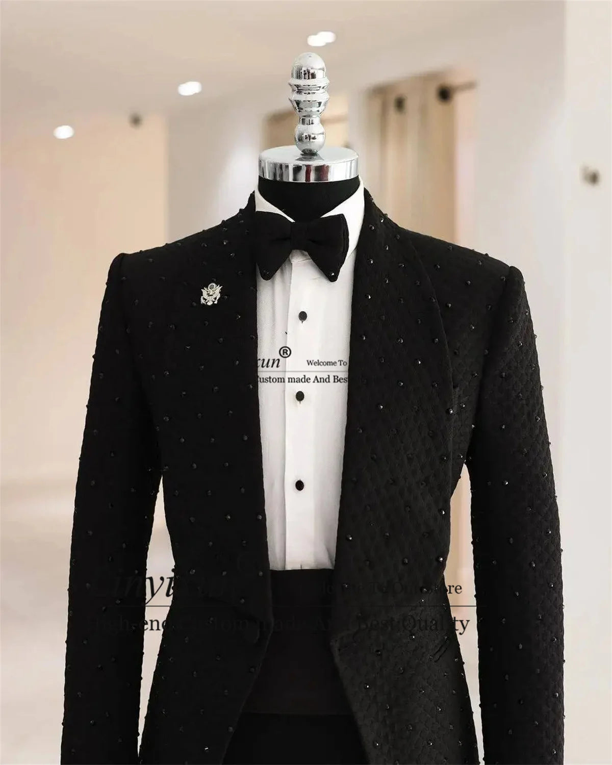 Formal Modern Men's Suits 2 Pieces Sets Male Prom Blazer Wide Lapel Beads Wedding Groom Tuxedo Slim Fit Customized Costume Homme