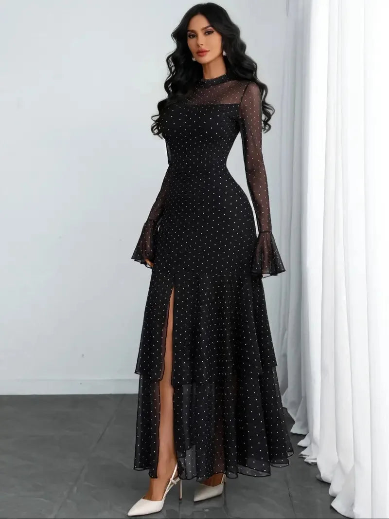 2026 Long Sleeves Evening Dress Dresses For Woman Party Wedding Temperament Sexy Slim Banquet Slit Printed Fashion Ruffles Slim