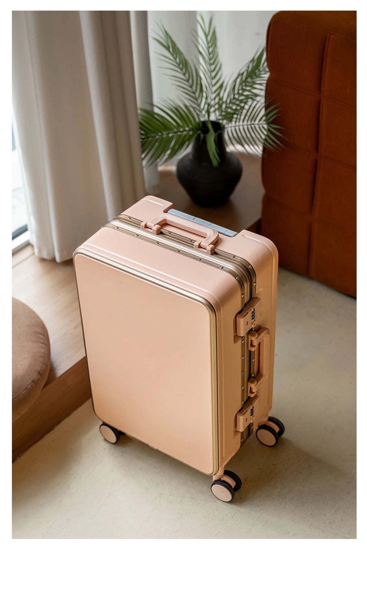 Gilding Aluminum Frame Suitcase Thickened PC Multifunctional 20 inch Boarding box Morandi Color Series 24/ 26 inch Trolley Case