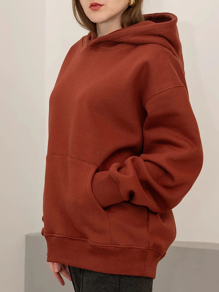 Winter Warm Hoodies Oversized For Women With Fleece Inside Yellow Thick Sweatshirts With Hooded Women Pink Hoodies Velvet Winter