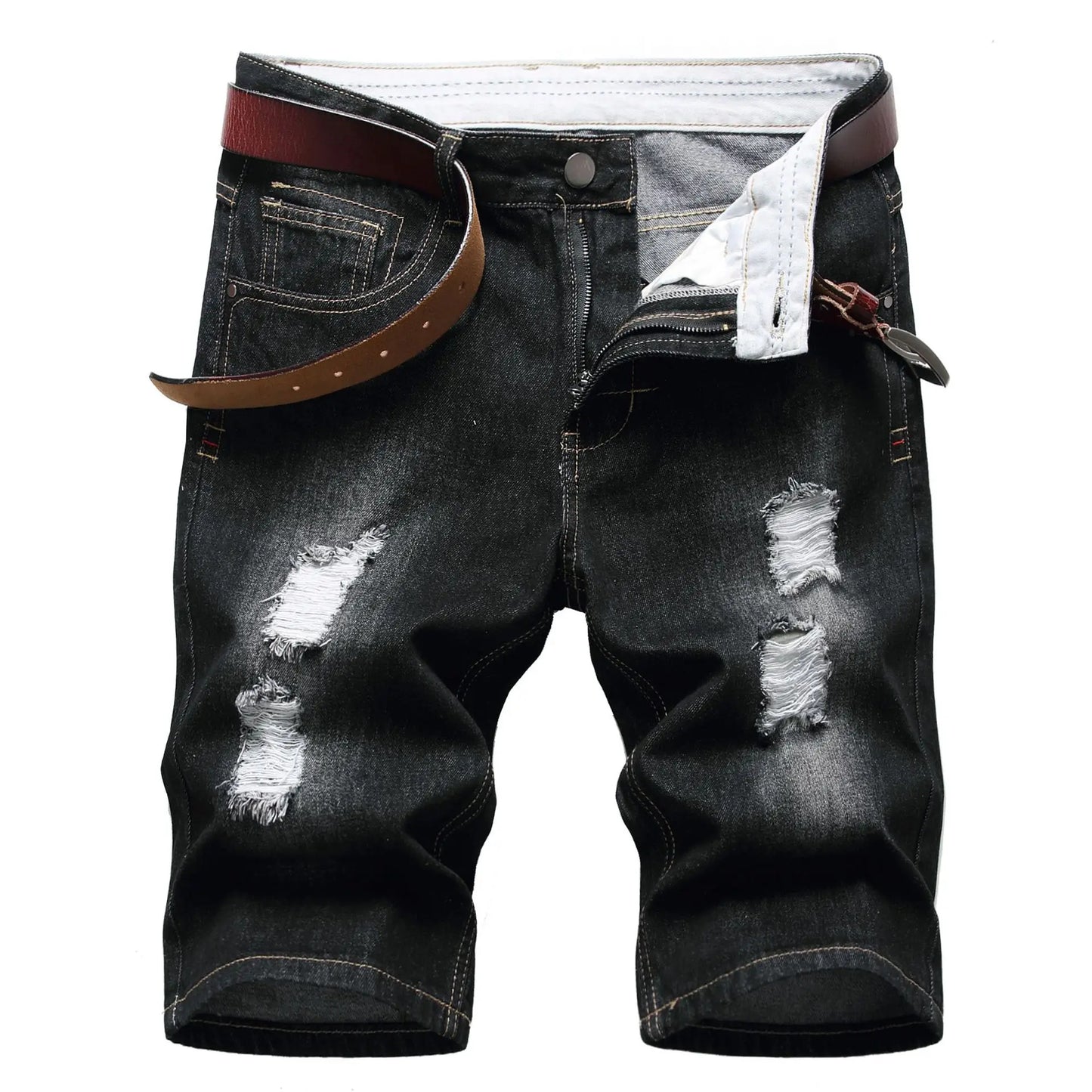 New Summer Vintage Washed Men Denim Shorts Casual Fashion Street Wear Ripped Hole Patches Distressed Male Straight Jeans Shorts
