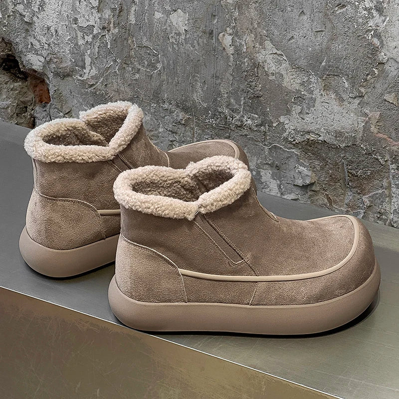 European  American High-end New Frosted Big Toe Thick Soled Snow Boots Youth Warm Plush Boots Retro Casual Lazy Boots