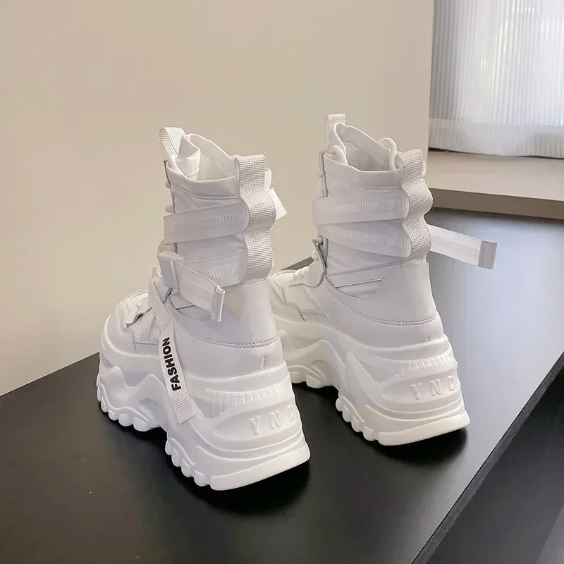 Fashion Platform Ankle Boots for Women Chunky Thick Sole Lace Up Motorcycle Boots Ladies Light Cozy Non-slip Shoe Botas De Mujer