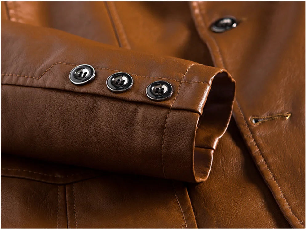 Spring/Autumn Leather Jacket - Plus Size Men's Youth Suit Collar Business Casual Leather Jacket European Sizes XS-3XL