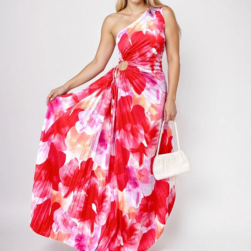 MLKSSJ Summer 2025 Ele Retro Sexy Loose Print High Waist Svel Asymmetrical Dr for Women Ci Walk Faionable