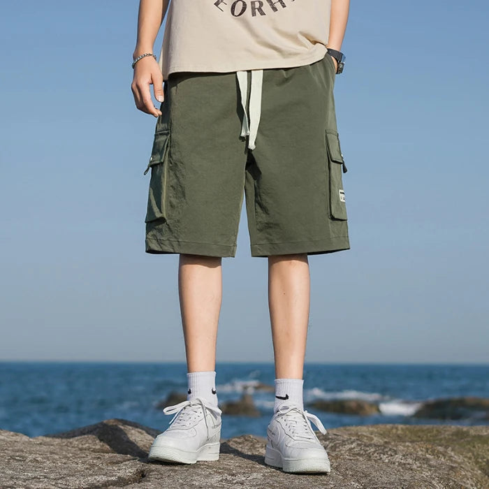 Brand Clothing Summer Men's Cargo Shorts Casual Baggy Multi-Pocket Drawstring Streetwear Sports Knee Length Bermuda Board Short