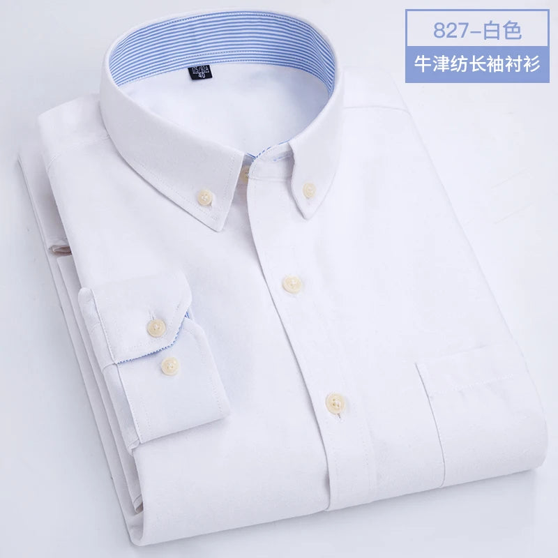 Men's long sleeve shirt Oxford woven casual non-ironing spring summer autumn slim top comfortable trend fashion with white shirt