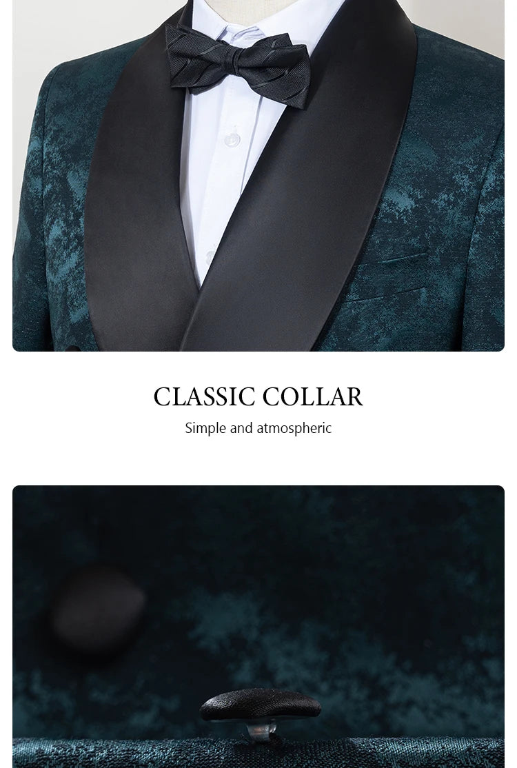 Black Luxury 2-Piece Set Men Suit Party Shawl Collar Double Breasted Business Casual Suit Groom's Wedding Dress Jacquard Pattern