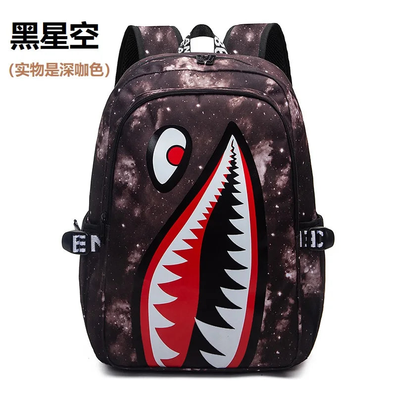 Cool shark mouth prints bagpack boy camouflage college bags unisex schoolbags waterproof backpacks student large capacity bags
