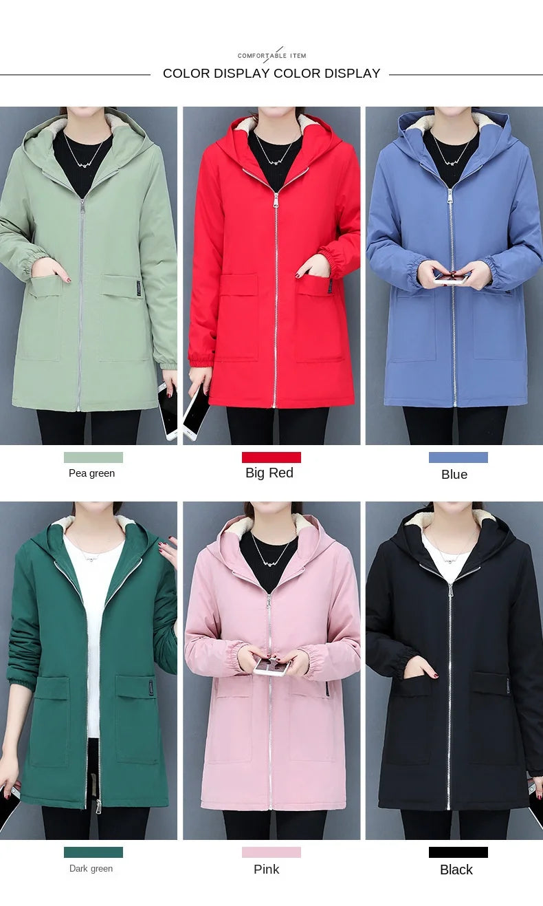 2023 Autumn Winter New Thick Warm Lamb Wool Cotton-padded Coat Women's Mid-length All-fit Loose Hooded Female Blouse