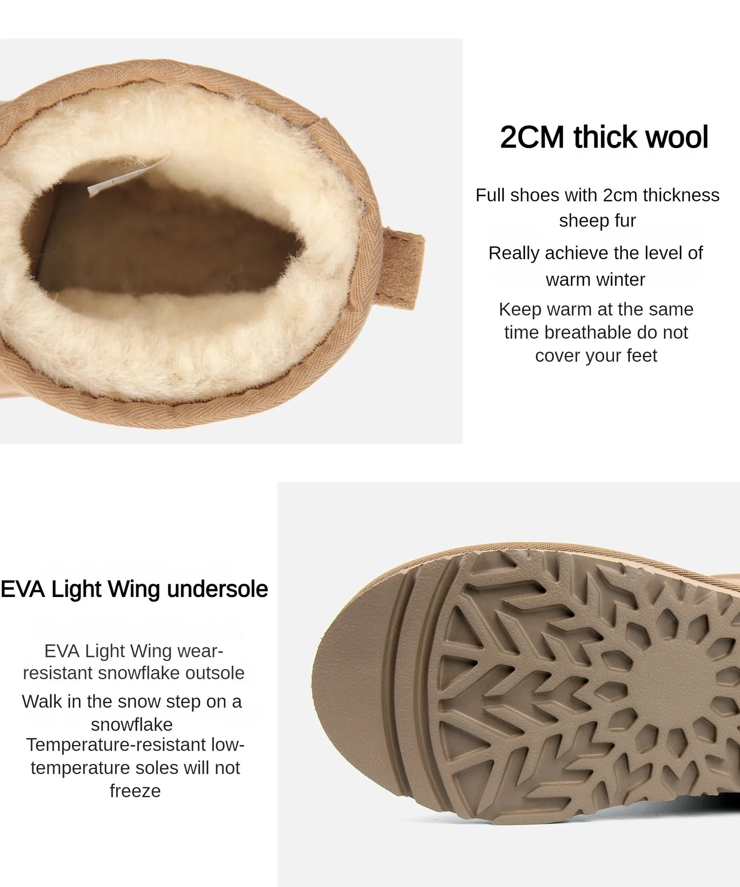 5854 men's and women's sheepskin and wool snow boots, integrated fur and leather, winter thick and warm women's boots