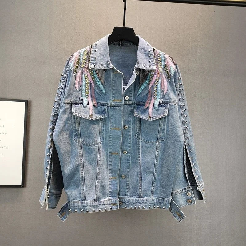 2026 New AutumnFashion Rivet Woman Denim Jacket Long Sleeve Female Jackets Jeans Coat Beading Tassel Denim Coat Outerwear