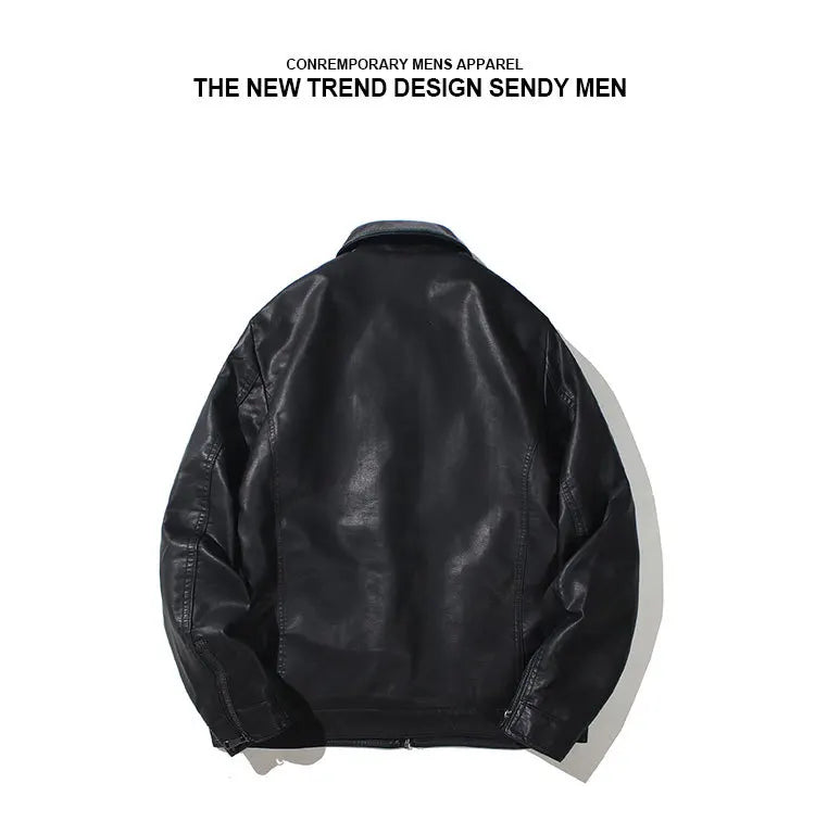 Autumn and Winter Classic Men's Leather Jacket Lapel Fashion Trend Locomotive Clothes Fleece Thermal Jacket Men