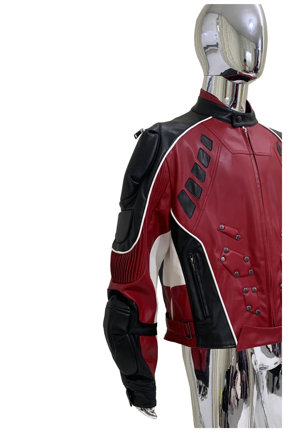 Nerazzurri Autumn Winter Short Color Block Pu Leather Racer Jacket Men Shoulder Pads Rivet Zipper Luxury Designer Clothes 2025