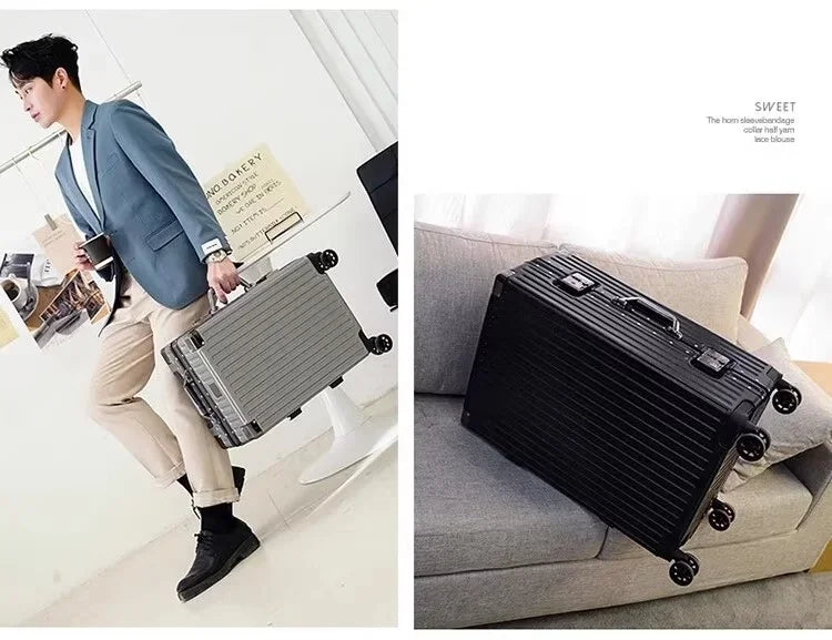 Aluminium Frame Suitcase Large-capacity Trolley Case Strong and Durable Password Cabin Bag Thickened PC suitcase 20/22/24/26/28