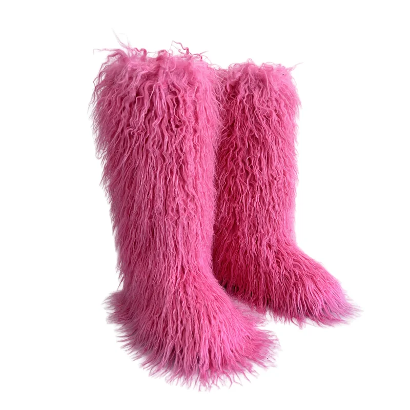 Hot Sale Ins Fashion Long Women Furry Boots Winter Knee Length Keep Warm Ladies Snow Boots