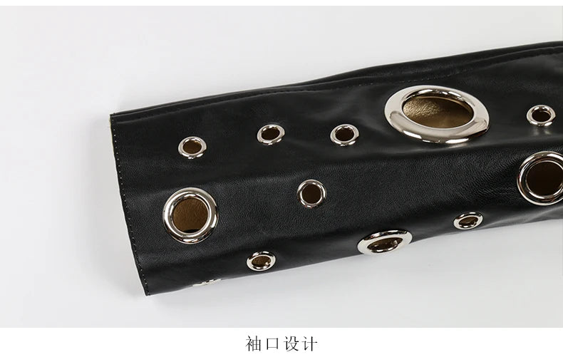 Nerazzurri Spring Autumn Short Hollow Out Pu Leather Jacket Women Rivet Cool Stylish Luxury Designer Clothes Runway Fashion 2024