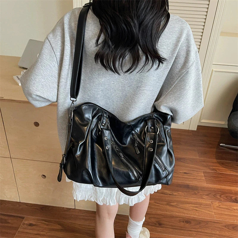 Retro Brand Roomy Shoulder Bag Female Luxury Solid Color Classic Crossbody Bag Large Capacity Style Soft PU Leather Tote Bag
