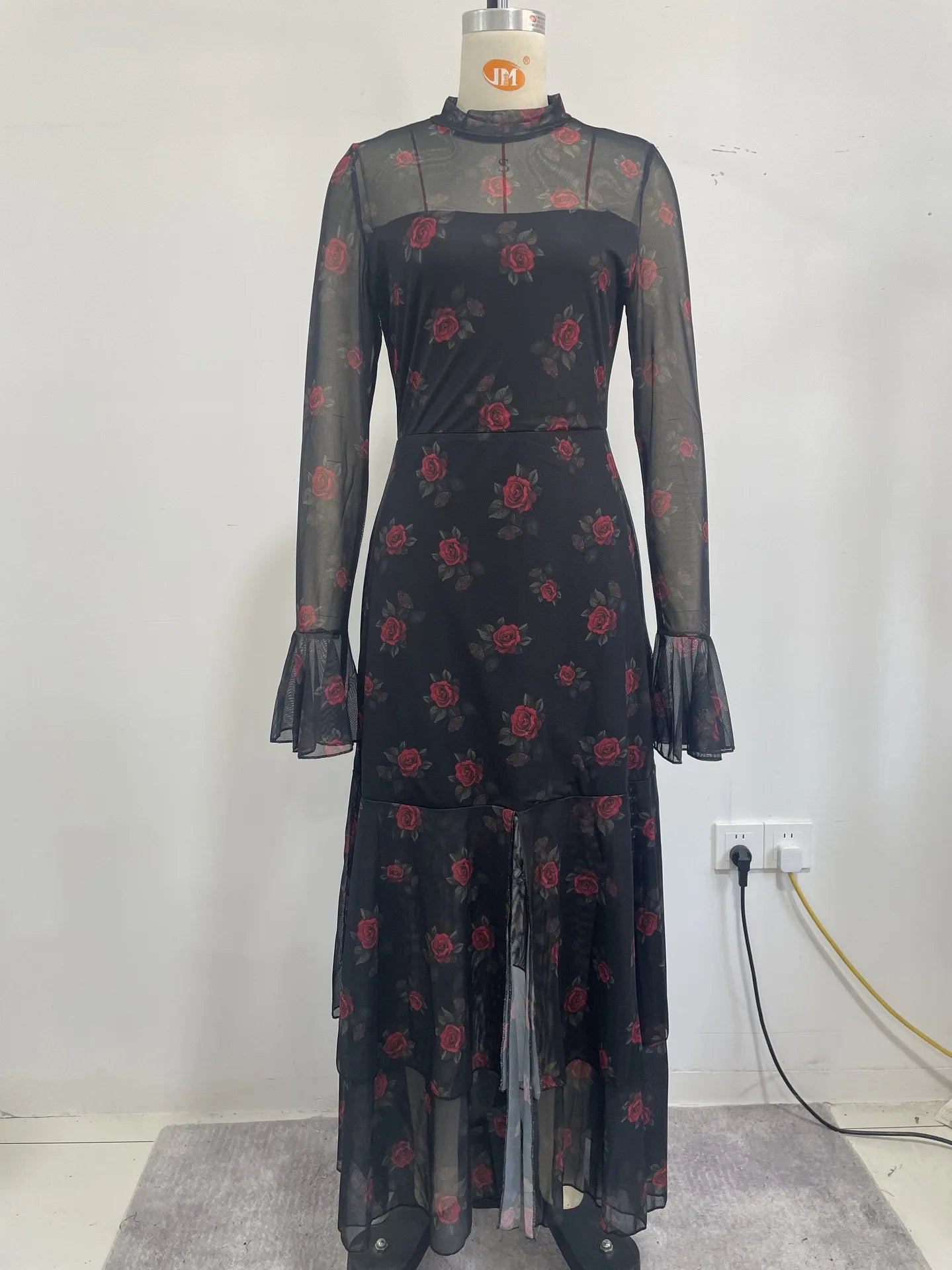 2026 Long Sleeves Evening Dress Dresses For Woman Party Wedding Temperament Sexy Slim Banquet Slit Printed Fashion Ruffles Slim