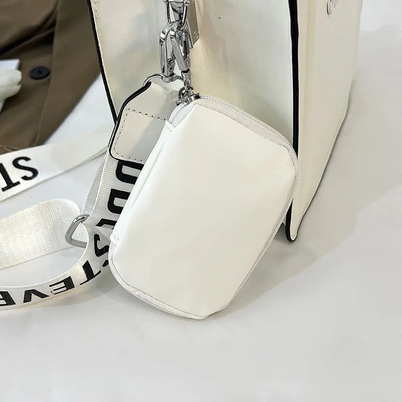 Trendy Commuter Women's Shoulder Bag Fashionable Letter Print Simple Urban Style PU Material Medium Size Zipper Opening Cross...