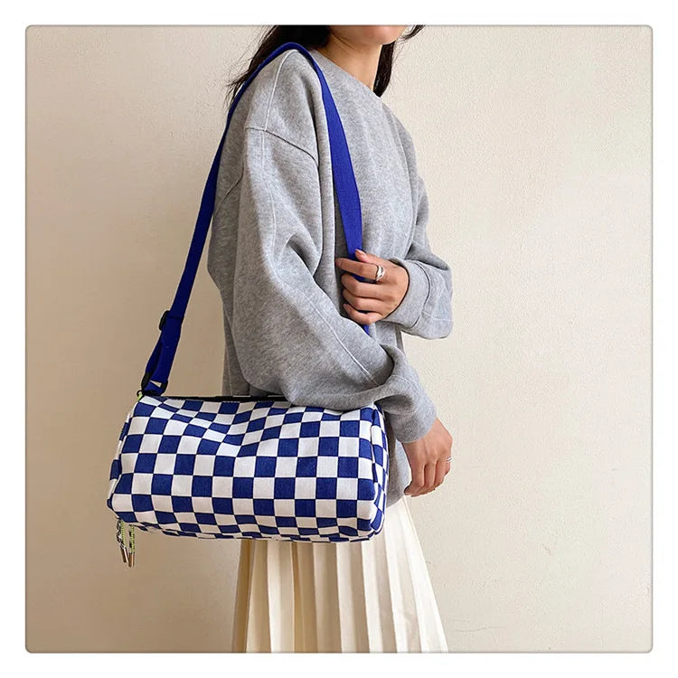 Plaid Shoulder Bag for Women Handbag CrossBorder Canvas Leisure  Fashion Bag Ladies Embroidered Han Female Pocket Purse