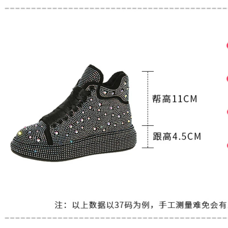 Diamond Elegant Boots and Ankle Boots for Women Winter Bottom Women's Snow Boots Round Toe Thick Bottom Warm Flashing Shoes
