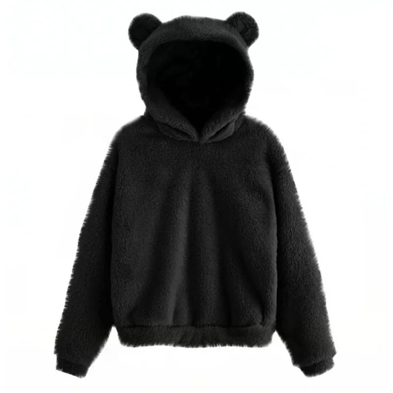 Fall Winter Women's Hoodies Winter Women Long Sleeve Rabbit Ear Hood Sweatshirt Cute Plush Warm Casual Cute Hoodie Tops 2026