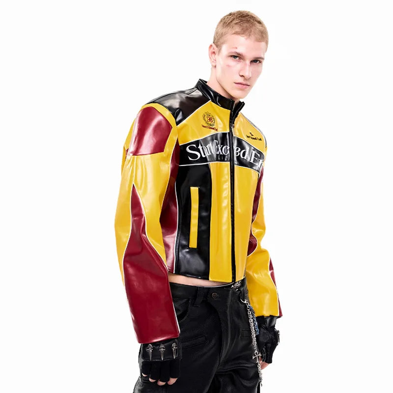 LUZHEN Fashion High Quality Embroidery Pattern Stand Neck Motorcycles Leather Jacket Men's 2025 New Original Short Coat JY4627