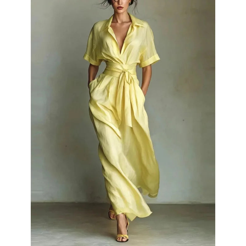 Dress Dresses Women Spring Summer French Retro Plain Waist Cinching Slim African Sundress
