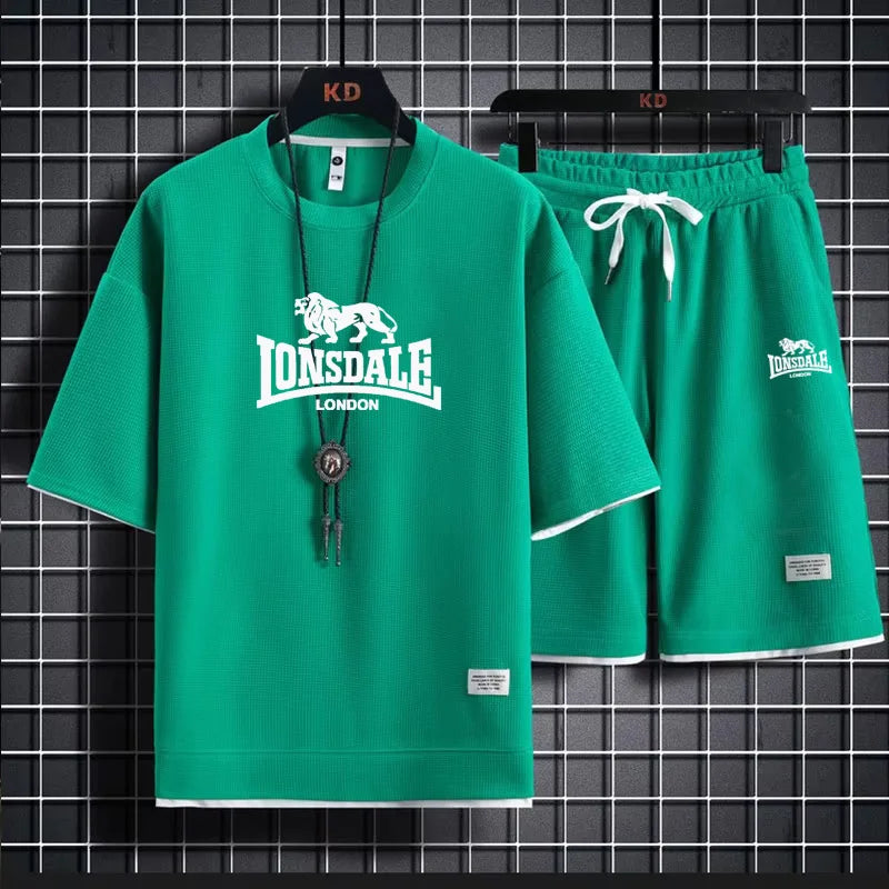 Brand-new summer comfortable men's sportswear, 2026 model fitness casual short-sleeved T-shirt and shorts set, two-piece set