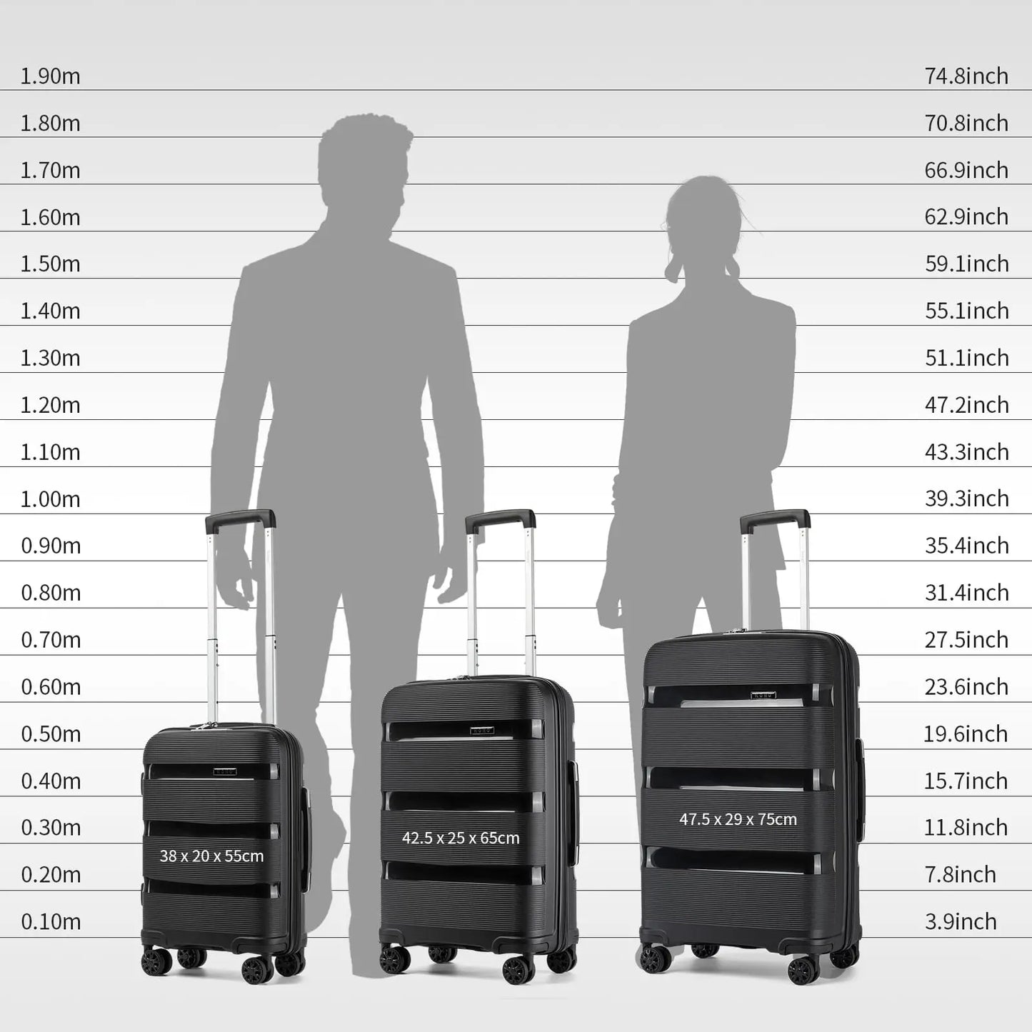 KONO Hardshell Suitcase, Lightweight Polypropylene Luggage with 4 Spinner Wheels & TSA Lock, 19/24/28 Inch Multiple Size Optional Large Capacity Travel Case
