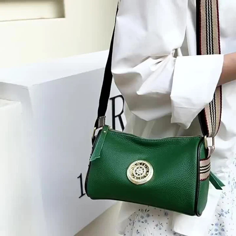 Genuine Leather Crossbody Bag, Stylish Black, Camel, Green Women's Trendy Handbag Single Shoulder Bag with Adjustable Strap