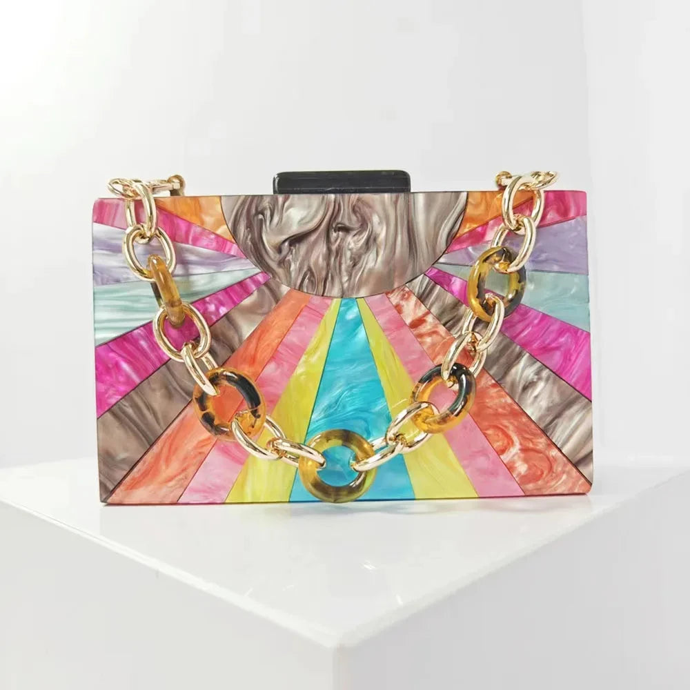 Colorful Striped Women Handbags Acrylic Luxury Party Evening Bag Woman Wedding Cute Box Clutch Purse And Handbag Mini Flap Bag