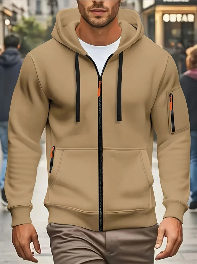 Men's Autumn Winter Hoodies Long Sleeve Sweatshirt Zipper Design Hooded Sweatshirt Men Sportswear Slim Fit Casual coat men tops