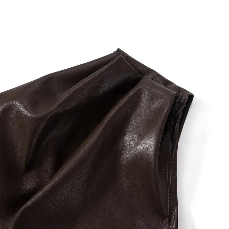 PixieKiki Fashion PU Leather Sleeveless T Shirts Side Zipper One Shoulder Asymmetrical Tops Women Clothing Fall 2024 C85-CA12