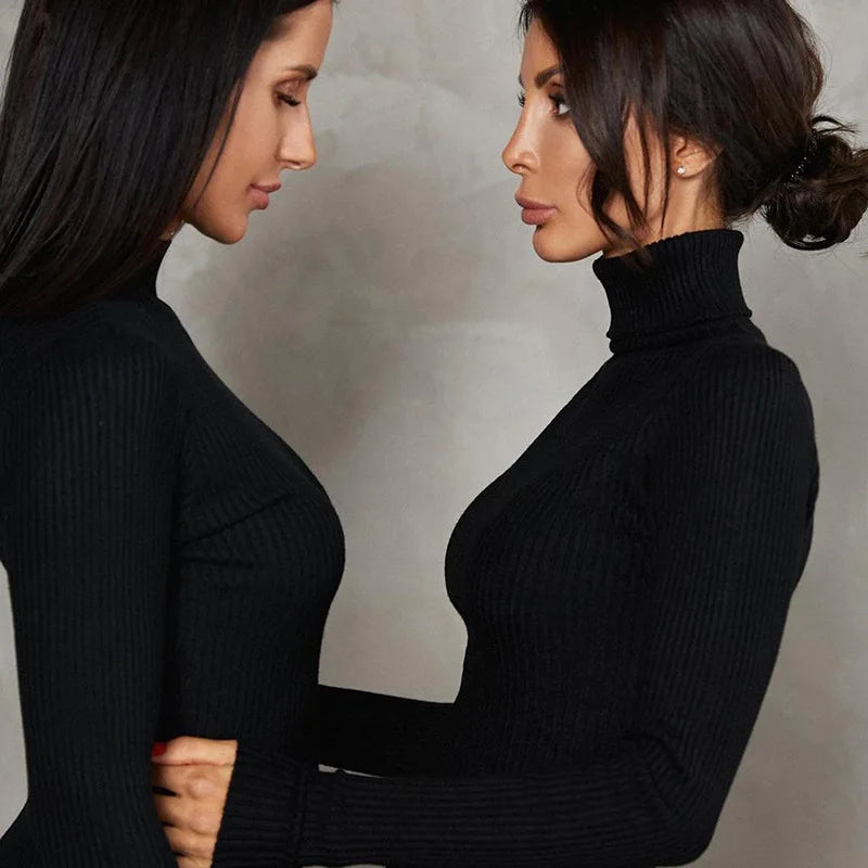 Dresses for Women 2022 Sexy Turtleneck Knitted Bodycon Dress Women Autumn Winter Long Sleeve Sweater Dress